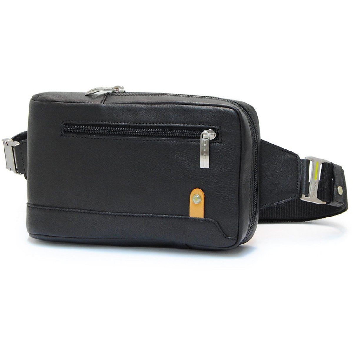 Cross body Bum bag leather Black, Tablet 8", Made in Italy Acciaio