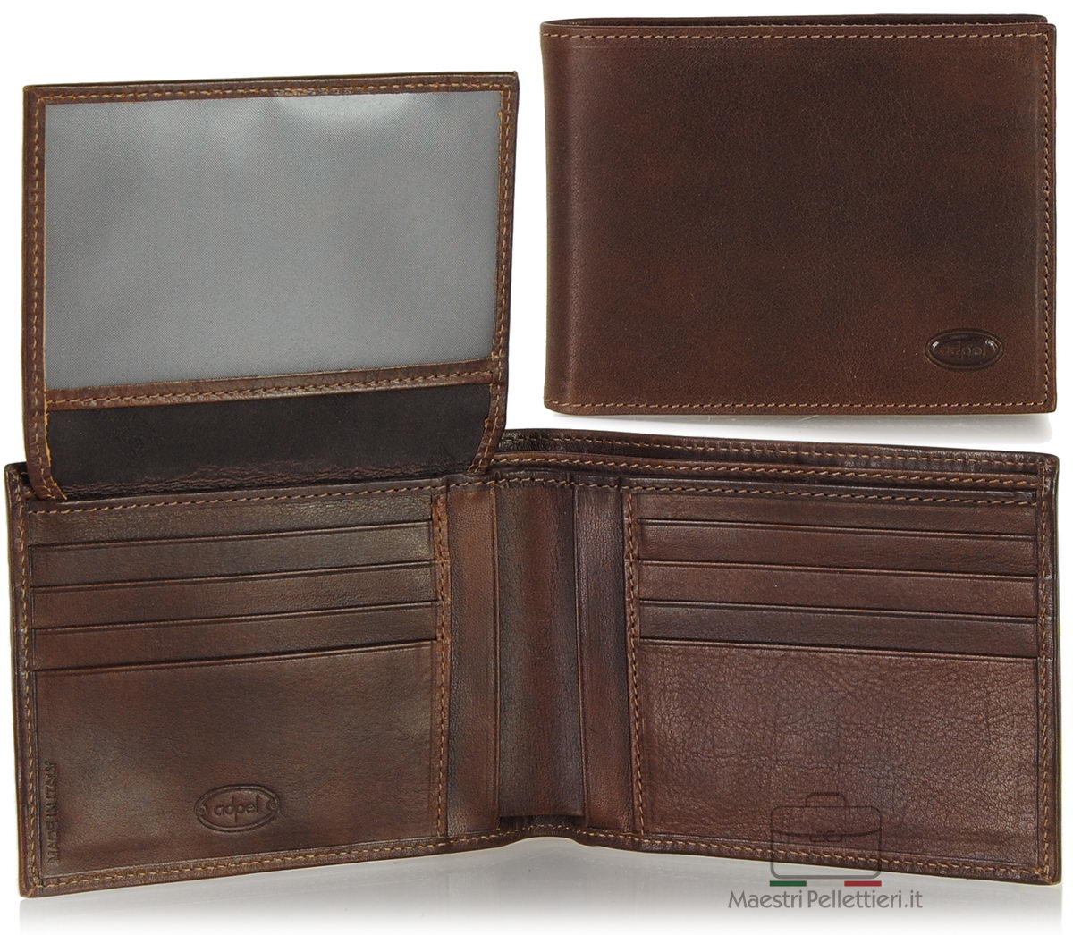 Men's wallet with flap in vachetta leather Brown made in Italy Adpel