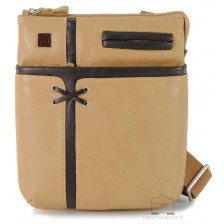 Crossbag shoulder bag in leather Beige Camel 25cm