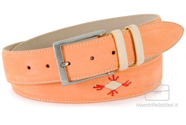 Nubuk leather hand made in Italy belt 4cm Orange