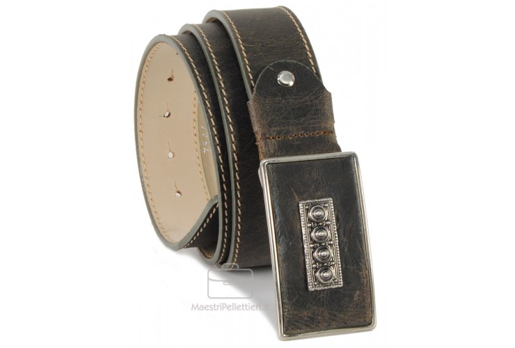 Cintura in pelle consumata Vintage fibbia rivestita 4cm Petrolio