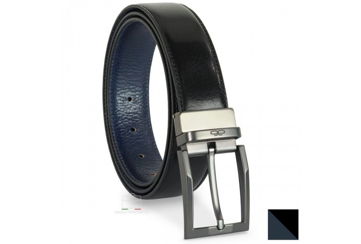 Reversible double face belt leather Black and Blue Emerald Reversible double face belt Emerald leather Black and Blue