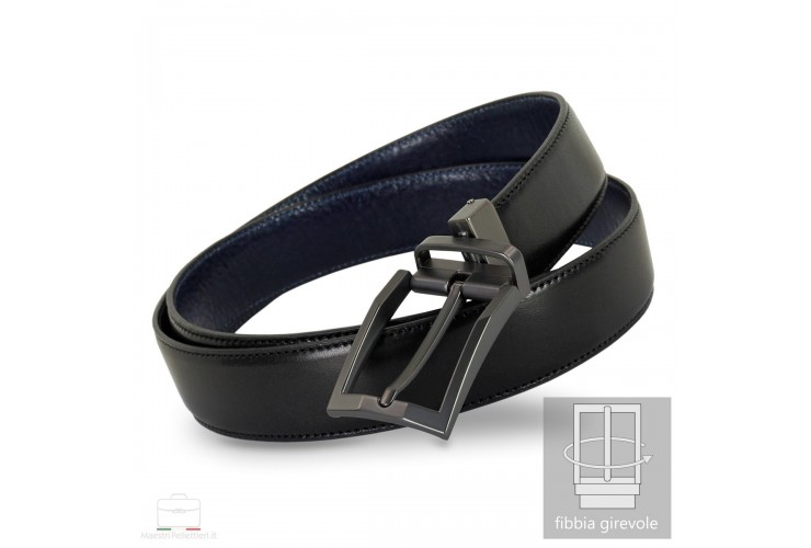 Reversible double face belt leather Black and Blue Emerald Reversible double face belt Emerald leather Black and Blue