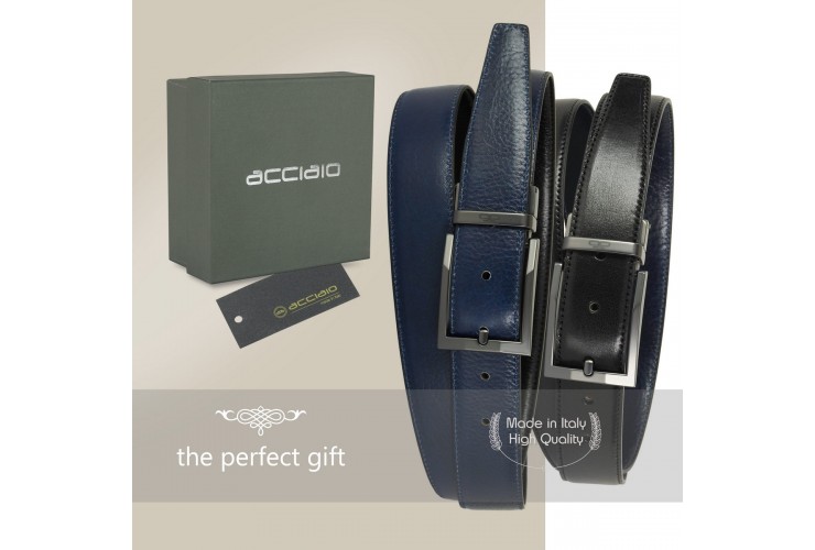 Reversible double face belt leather Black and Blue Emerald Reversible double face belt Emerald leather Black and Blue