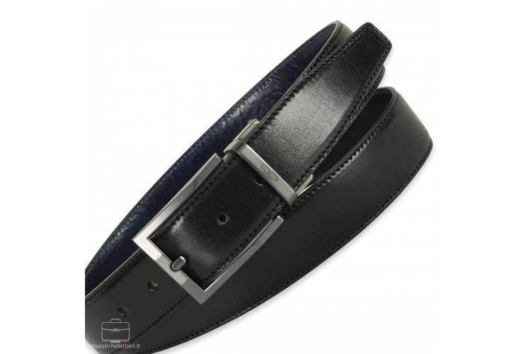 Reversible double face belt leather Black and Blue Emerald Reversible double face belt Emerald leather Black and Blue