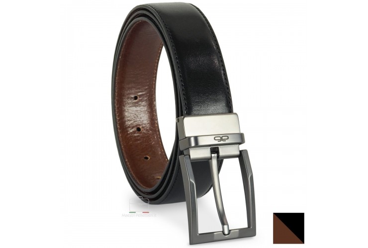 Reversible double face belt leather Black and Chestnut Emerald Reversible double face belt Emerald, leather Black and Chestnut