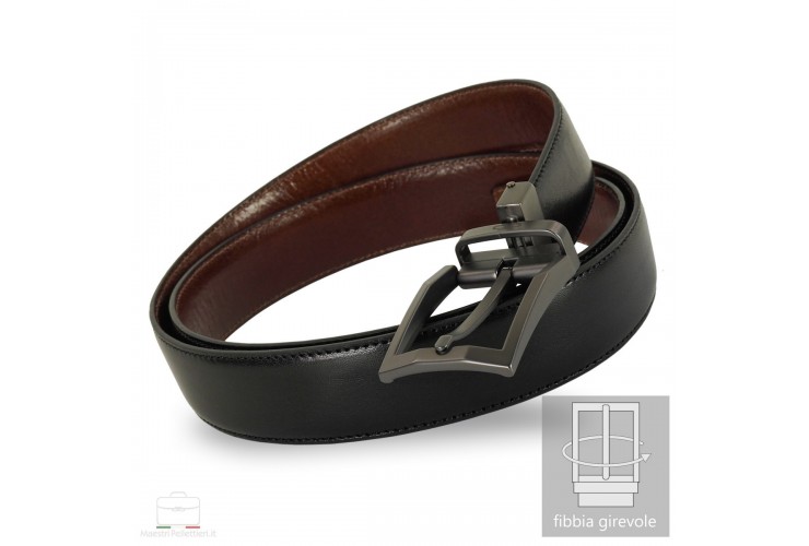 Reversible double face belt leather Black and Chestnut Emerald Reversible double face belt Emerald, leather Black and Chestnut