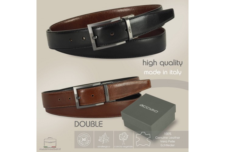Reversible double face belt leather Black and Chestnut Emerald Reversible double face belt Emerald, leather Black and Chestnut