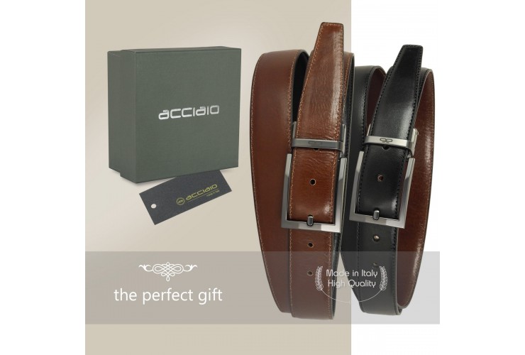 Reversible double face belt leather Black and Chestnut Emerald Reversible double face belt Emerald, leather Black and Chestnut