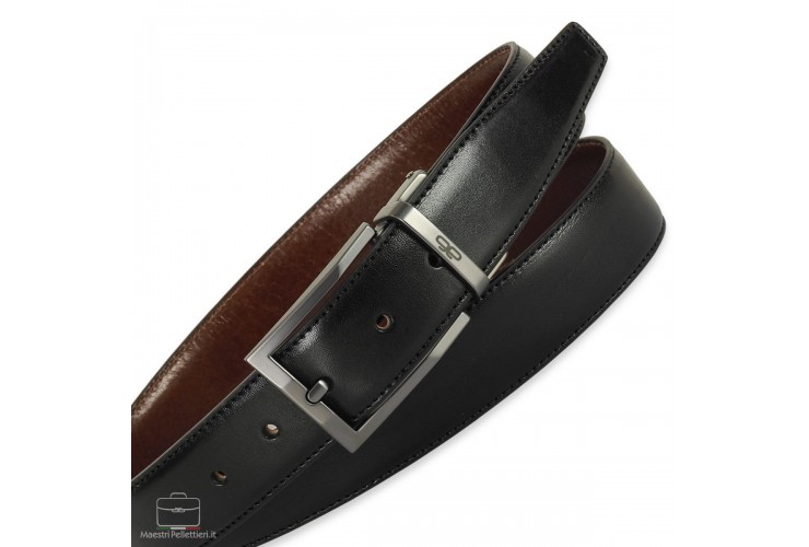 Reversible double face belt leather Black and Chestnut Emerald Reversible double face belt Emerald, leather Black and Chestnut