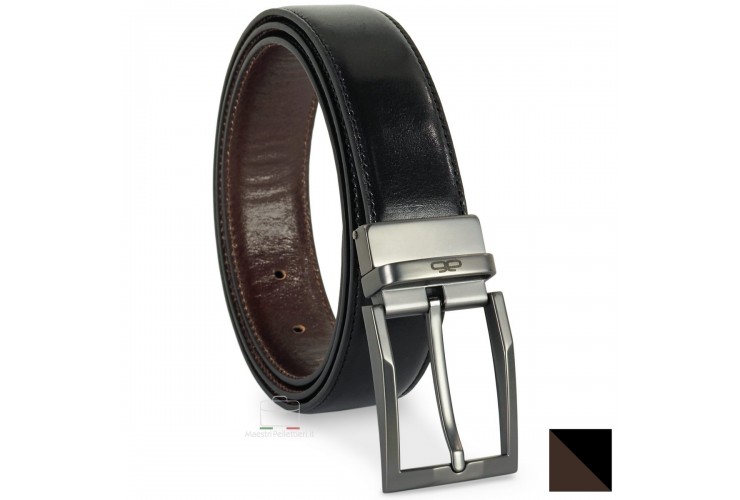 Reversible double face belt leather Black and Moka Emerald buckle Reversible double face belt Emerald, leather Black and Moka