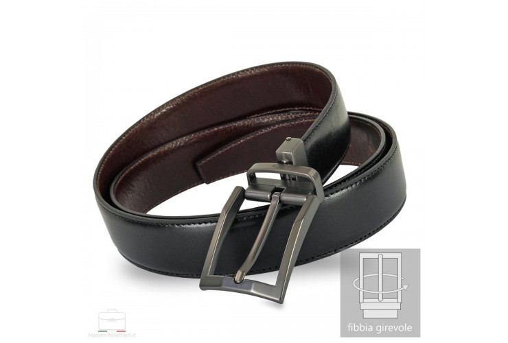 Reversible double face belt leather Black and Moka Emerald buckle Reversible double face belt Emerald, leather Black and Moka