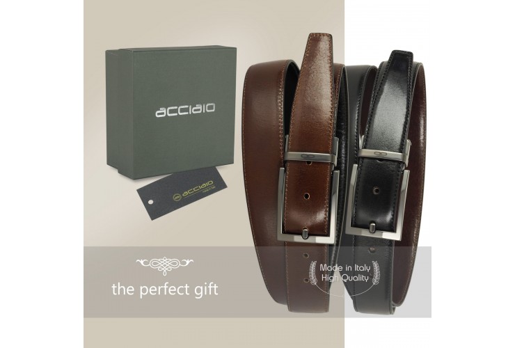 Reversible double face belt leather Black and Moka Emerald buckle Reversible double face belt Emerald, leather Black and Moka