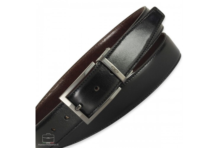Reversible double face belt leather Black and Moka Emerald buckle Reversible double face belt Emerald, leather Black and Moka