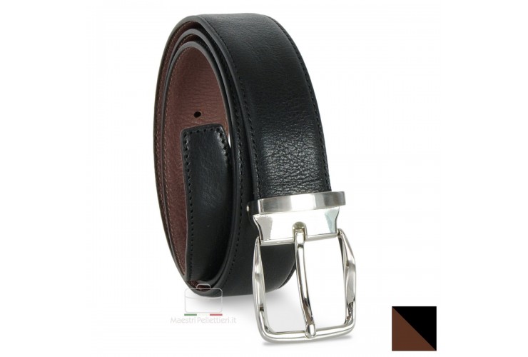 * ESAURITO * Cintura double face da uomo in pelle Cuoio Toscano Nero/Castagno * ESAURITO * Cintura double face da uomo in pelle Cuoio Toscano Nero/Castagno