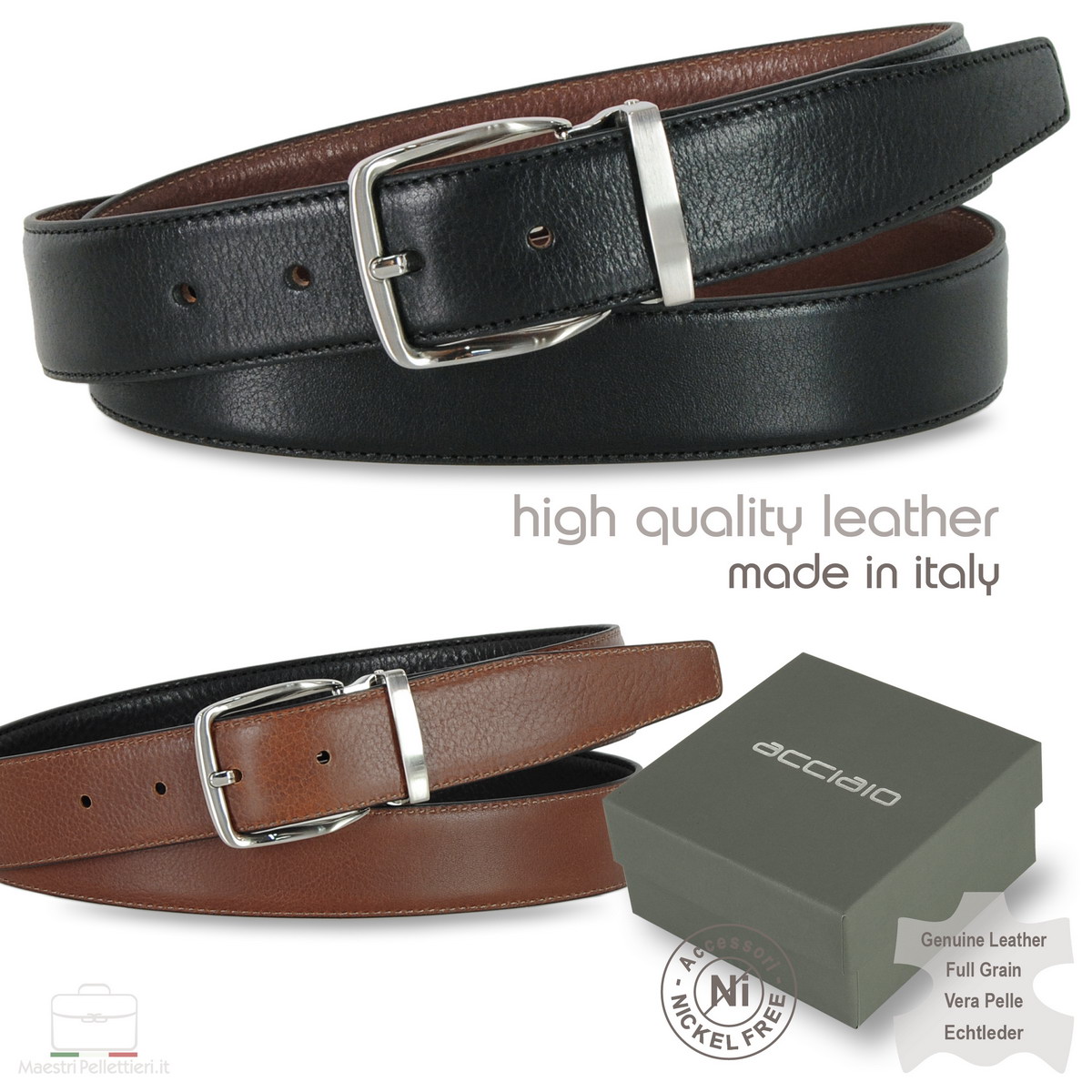 Cinture In Pelle Doppio Foro Nero Marrone 100% Vera Pelle Taglie - Foto 4