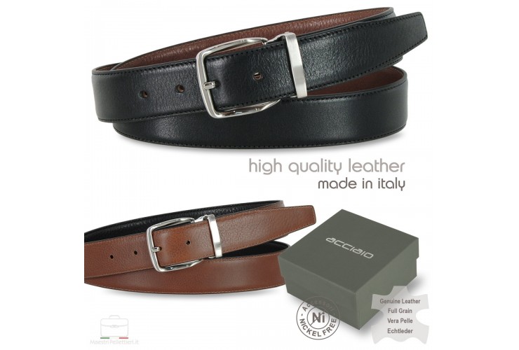 * ESAURITO * Cintura double face da uomo in pelle Cuoio Toscano Nero/Castagno * ESAURITO * Cintura double face da uomo in pelle Cuoio Toscano Nero/Castagno