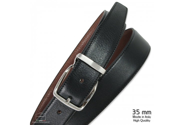 * ESAURITO * Cintura double face da uomo in pelle Cuoio Toscano Nero/Castagno * ESAURITO * Cintura double face da uomo in pelle Cuoio Toscano Nero/Castagno