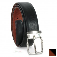 Double side reversible men's belt in vegetable leather Black/Cognac Double side reversible men's belt in vegetable leather Black/Cognac