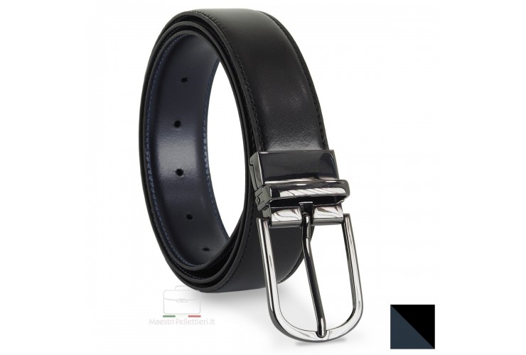 Reversible double face belt leather Black and Blue Reversible double face belt leather Black and Blue - Deluxe buckle
