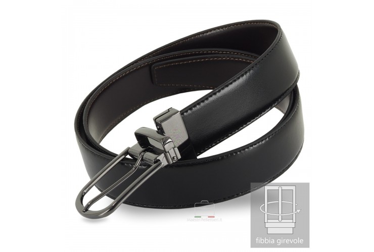 Reversible double face belt leather Black and Brown Reversible double face belt leather Black and Moka - Deluxe buckle