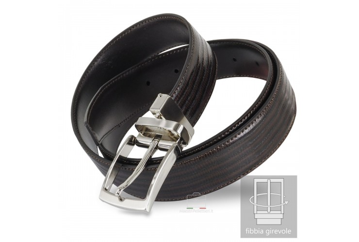 Dress Men's belt in lizard-print tejus, Brown Dress Men's belt in lizard-print tejus, Brown