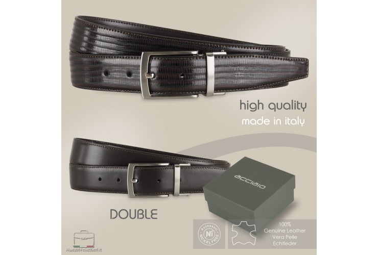 Dress Men's belt in lizard-print tejus, Brown Dress Men's belt in lizard-print tejus, Brown
