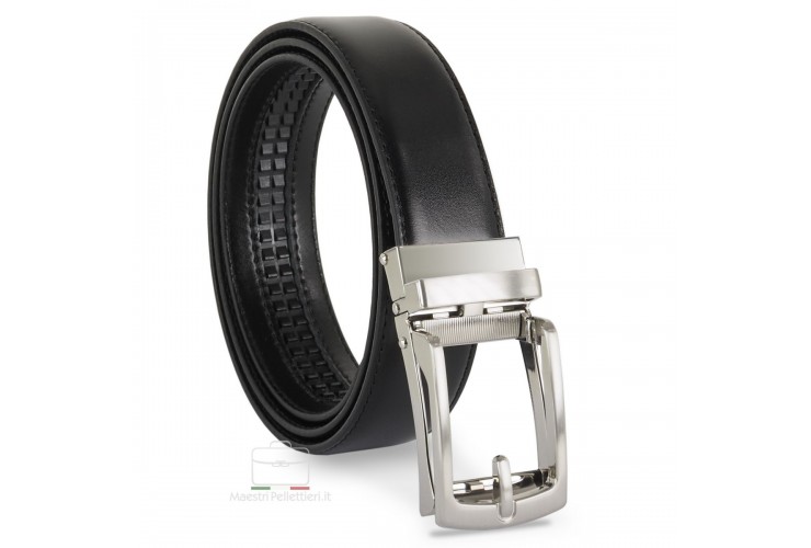 Cintura uomo automatica con cricchetto in pelle Nera Cintura uomo automatica con cricchetto in pelle Nera
