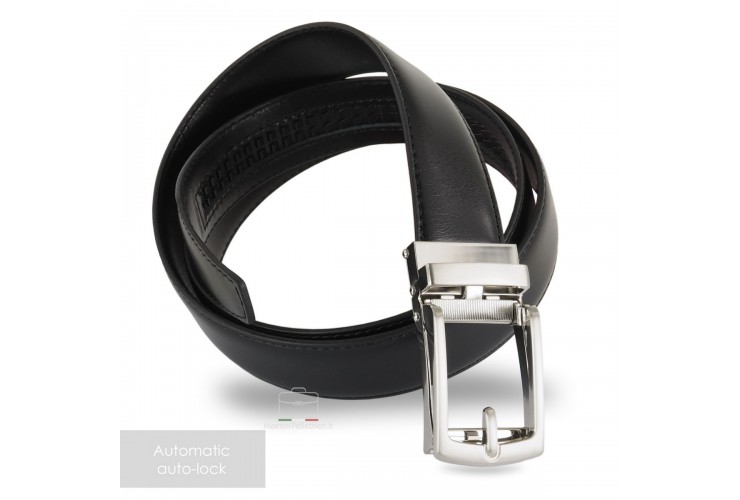 Cintura uomo automatica con cricchetto in pelle Nera Cintura uomo automatica con cricchetto in pelle Nera