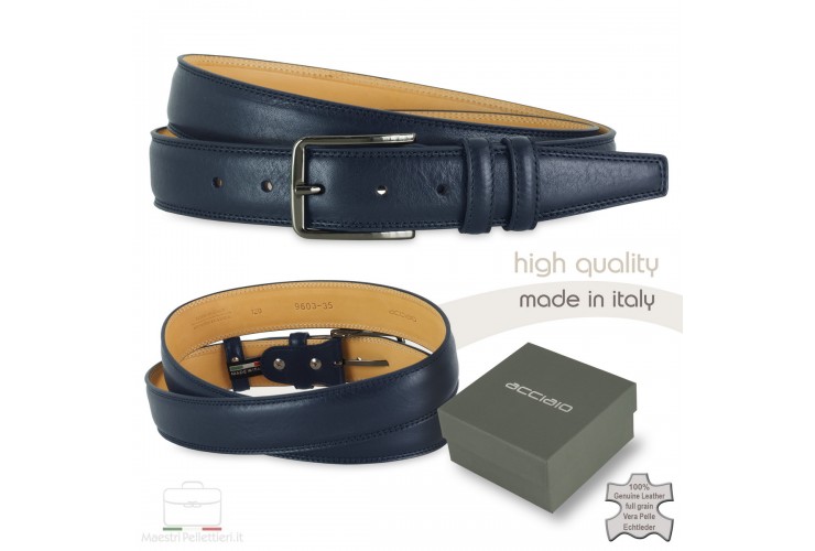 Cintura uomo in pelle Blu con fibbia brunita