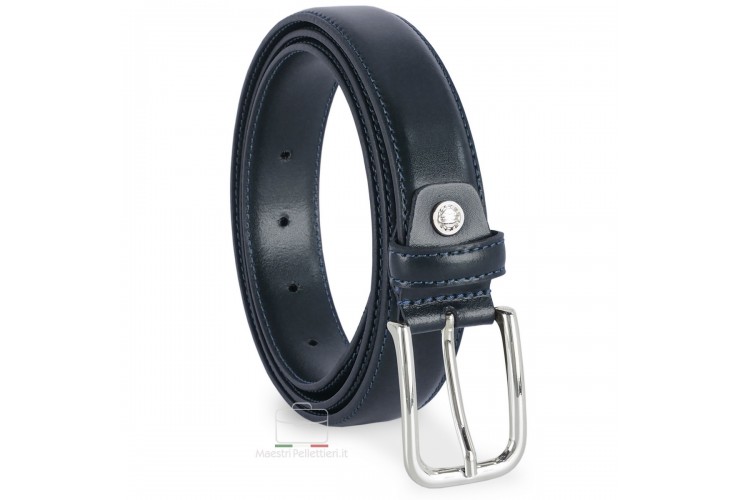 Elegant belt in slick leather for dresses and suits, 30mm Blue Elegant belt in slick leather for dresses and suits, 30mm Blue
