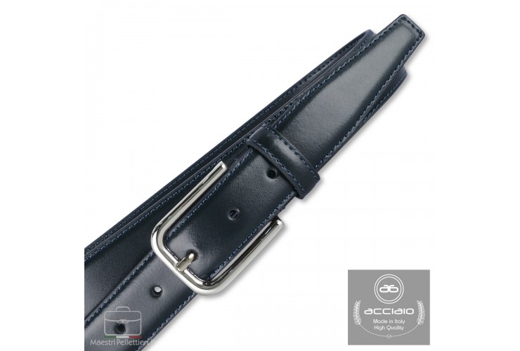 Elegant belt in slick leather for dresses and suits, 30mm Blue Elegant belt in slick leather for dresses and suits, 30mm Blue