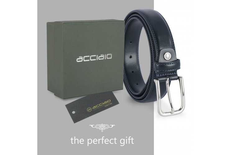 Elegant belt in slick leather for dresses and suits, 30mm Blue Elegant belt in slick leather for dresses and suits, 30mm Blue