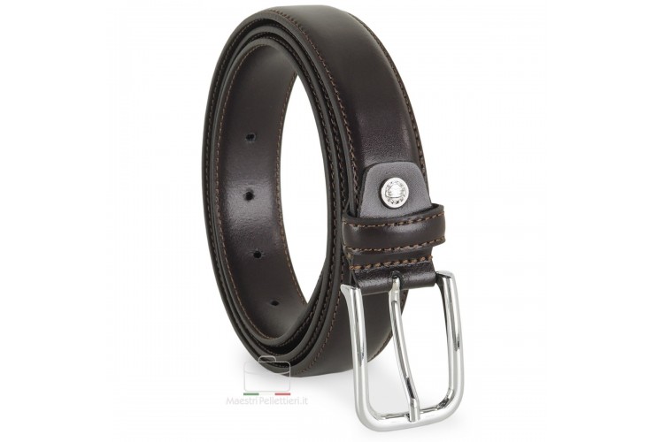 Elegant belt in slick leather for dresses and suits, 30mm Brown Elegant belt in slick leather for dresses and suits, 30mm Brown