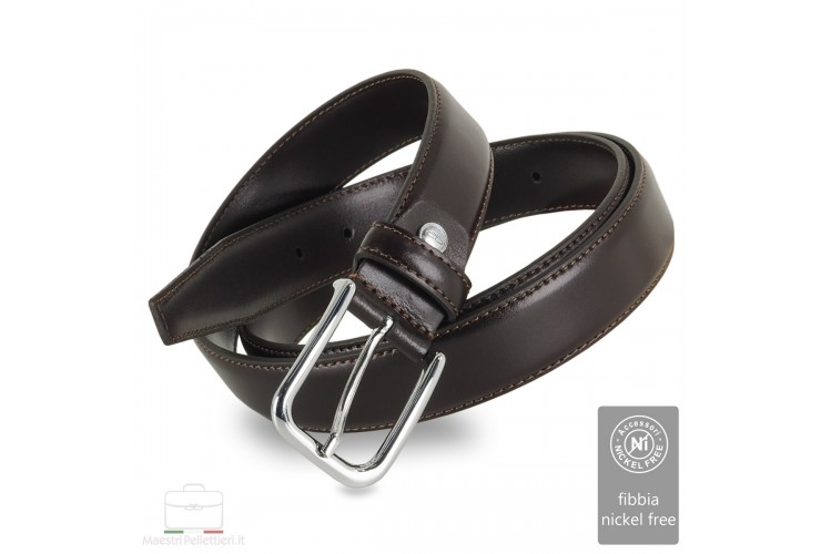Elegant belt in slick leather for dresses and suits, 30mm Brown Elegant belt in slick leather for dresses and suits, 30mm Brown