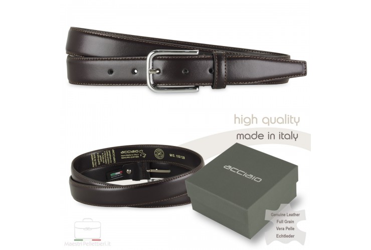 Elegant belt in slick leather for dresses and suits, 30mm Brown Elegant belt in slick leather for dresses and suits, 30mm Brown