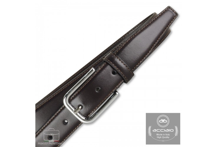 Elegant belt in slick leather for dresses and suits, 30mm Brown Elegant belt in slick leather for dresses and suits, 30mm Brown