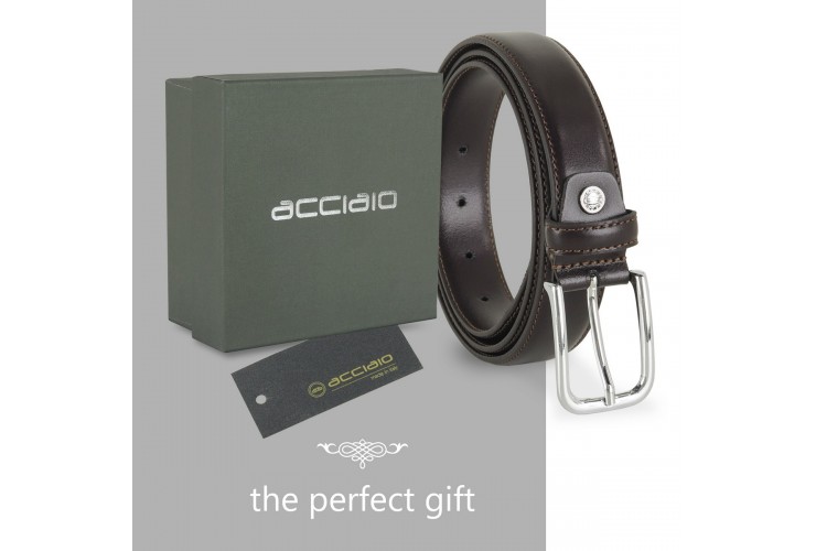 Elegant belt in slick leather for dresses and suits, 30mm Brown Elegant belt in slick leather for dresses and suits, 30mm Brown