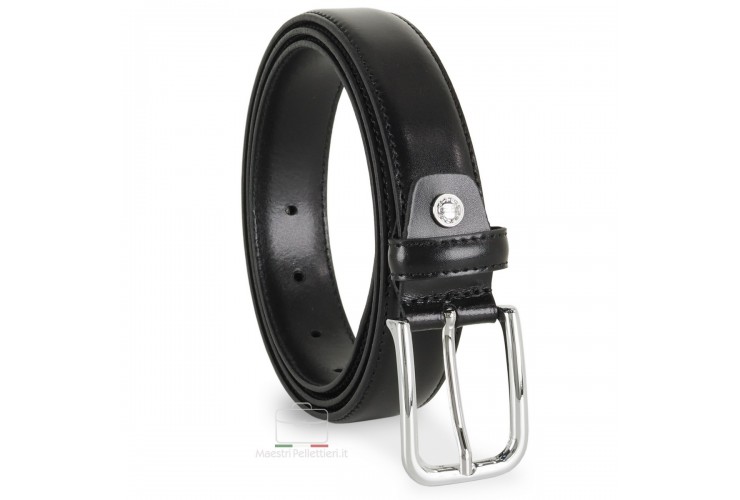 Elegant belt in slick leather for dresses and suits, 30mm Black Elegant belt in slick leather for dresses and suits, 30mm Black