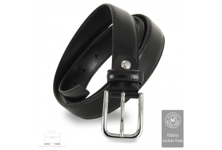 Elegant belt in slick leather for dresses and suits, 30mm Black Elegant belt in slick leather for dresses and suits, 30mm Black