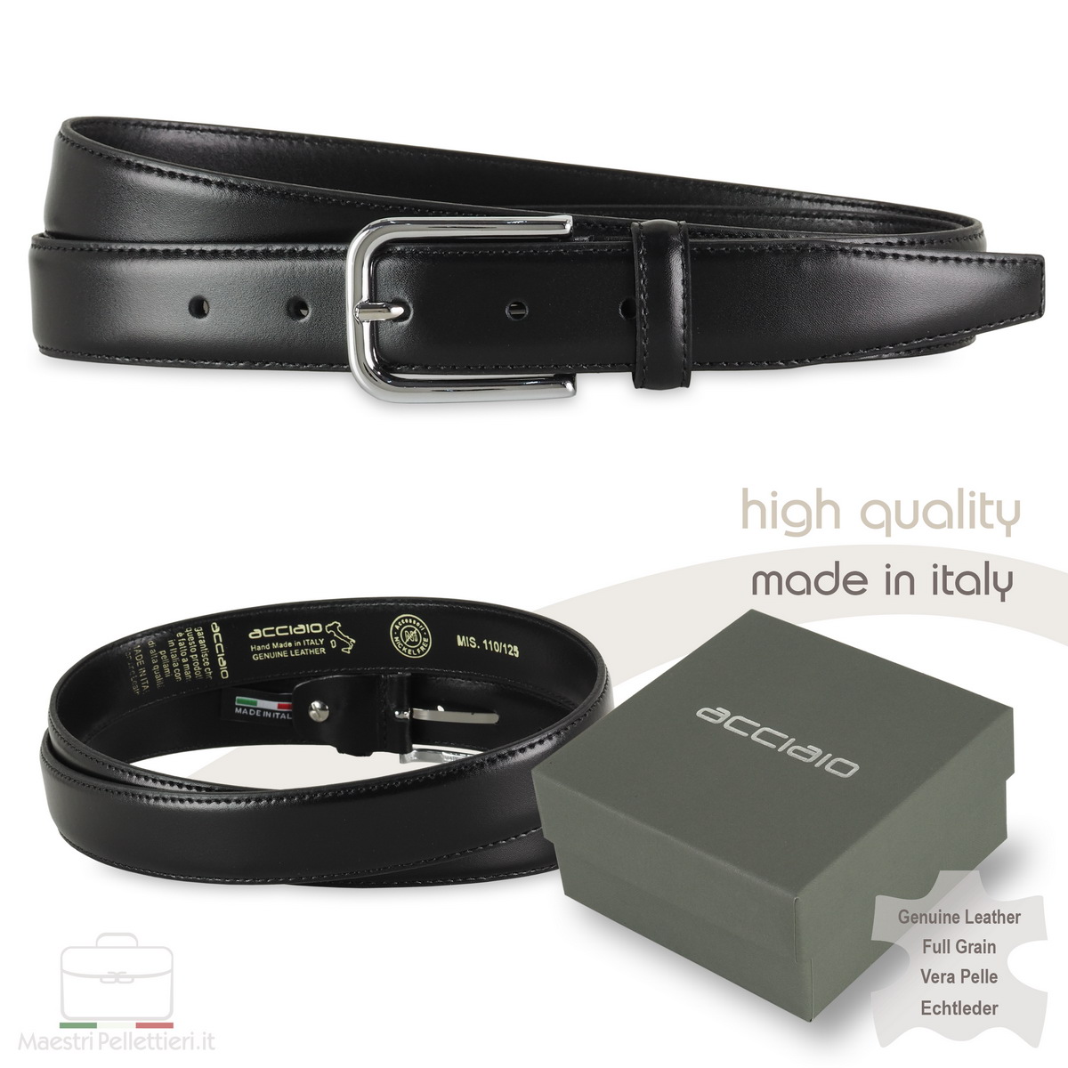 Cintura Uomo In Vera Pelle Reversibile - Doppia Faccia Nera/Marrone, Elegante