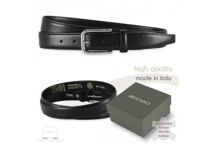 Elegant belt in slick leather for dresses and suits, 30mm Black Elegant belt in slick leather for dresses and suits, 30mm Black