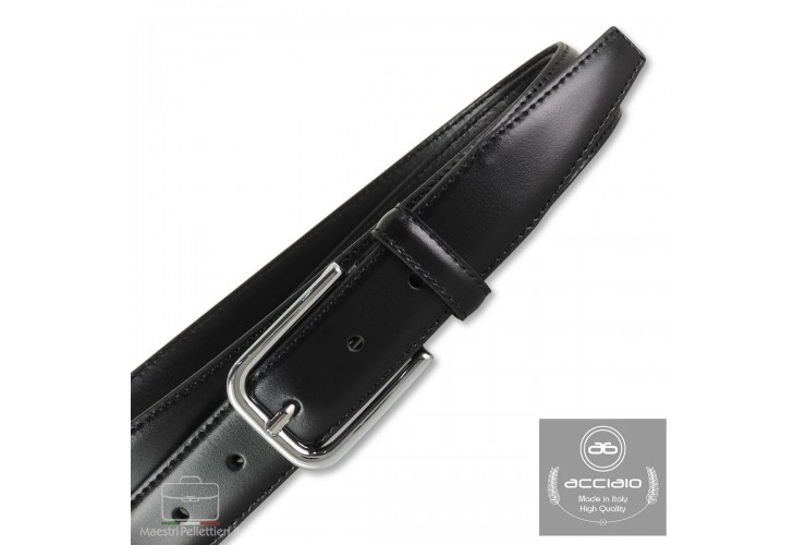 Elegant belt in slick leather for dresses and suits, 30mm Black Elegant belt in slick leather for dresses and suits, 30mm Black