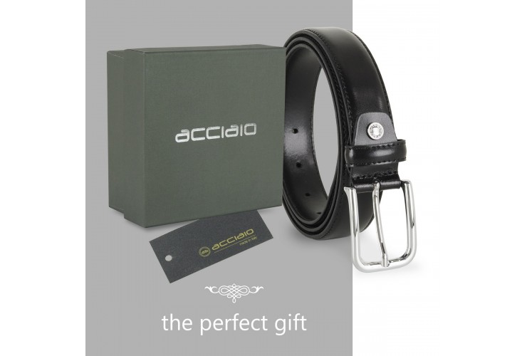 Elegant belt in slick leather for dresses and suits, 30mm Black Elegant belt in slick leather for dresses and suits, 30mm Black