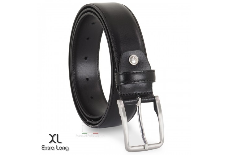Elegant genuine leather belt slick, brushed buckle, Black XL extra large