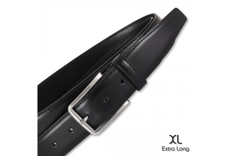 Elegant genuine leather belt slick, brushed buckle, Black XL extra large