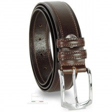 Men's Classic and Casual leather belt, shiny buckle - Brown