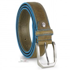 Cintura Uomo in cuoio Verde con bordi celesti