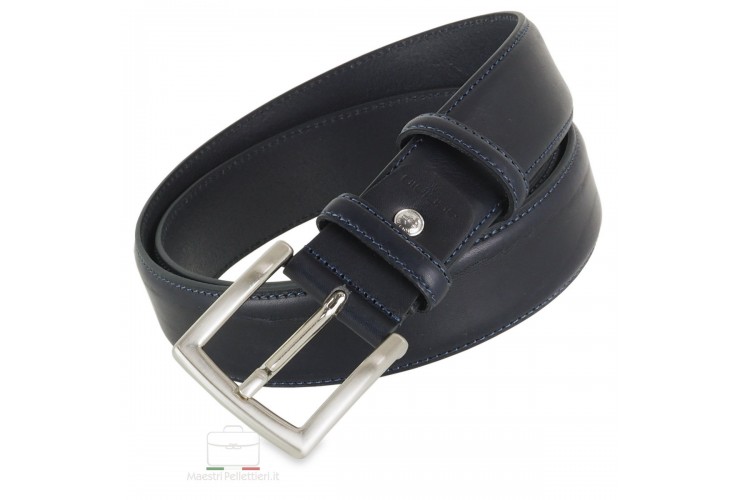 Cintura classica in cuoio 4cm Blu Extra Lunga