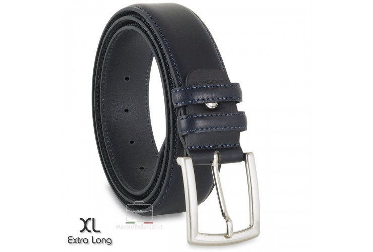 Cintura classica in cuoio 4cm Blu Extra Lunga